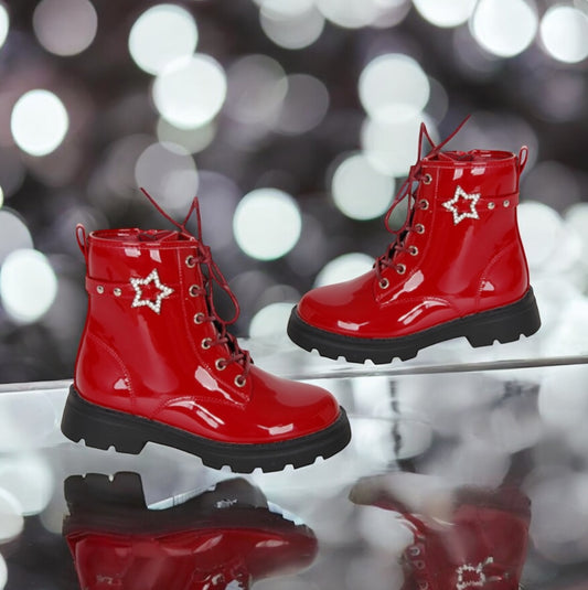 Κόκκινο μποτάκι με φερμουάρ και κορδόνι